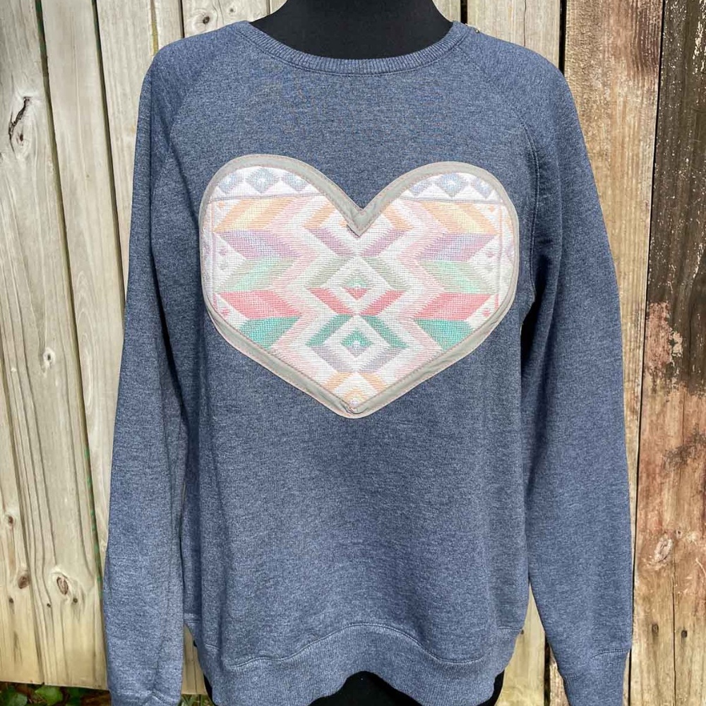 Woven Patchwork Heart Sweatshirt